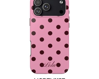 Personalised Pink Polka Dot Phone Case, Custom Name iPhone Case, Minimalist Protective Case