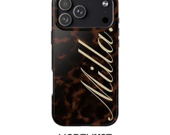 Personalised Tortoise Print Phone Case, Custom Name Cover, Amber Brown Animal Pattern Case