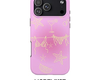 Pink Aura Phone Case, Euro Summer Sticker Design, Vacation Aesthetic Phone Cover