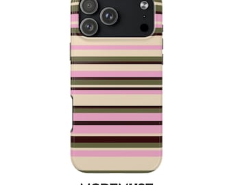 Multi Stripe Phone Case, Earth-Tone Cover, Pink Beige Khaki Maroon Stripes