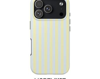 Ice Blue Yellow Stripe Phone Case, Minimalist Coastal Protection (Phone 15 Pro Max)