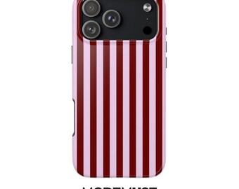 Berry Red Stripe Phone Case, Cherry Strawberry Pattern Cover, Girly Energy Design