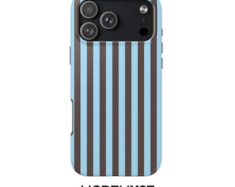 Blue Brown Stripe Phone Case, Coastal Preppy Protection, Minimalist Style Cover