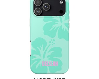 Personalized Aqua Hibiscus Flower Phone Case, Tropical Floral Design, Protective Cover