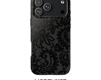 Black Lace Phone Case, Romantic Elegant Minimal Pattern Cover