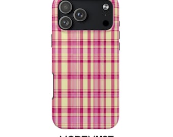 Pink Yellow Plaid Phone Case, Cottagecore Gingham Cover (Phone 17-11)