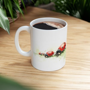 Watercolor Ladybugs Mug - Custom Insect Art Coffee Cup - Unique Nature-Inspired Drinkware (11oz)