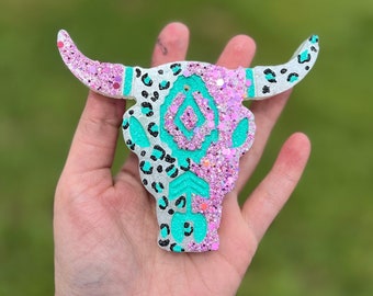 Animal Print Bull Skull Car Freshie | Customizable Colors
