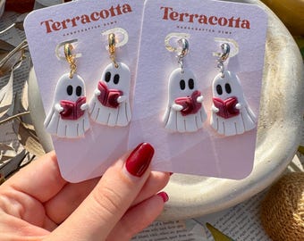 PREORDER* Book Ghost Polymer Clay Earrings, Book Earrings, Halloween Earrings, Cute Ghost Earrings, Fall Earrings, Spooky Earrings