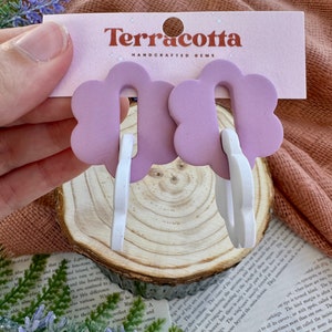 Lavender Purple Floral Link Earrings, Clay Earrings Earrings, Handmade Polymer Clay Earrings, Flower Clay Earrings, Statement Earrings