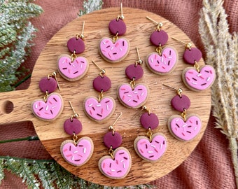 Heart Sugar Cookie Earrings, Cookie Earrings, Valentine’s Day Earrings, Handmade Polymer Clay Earrings, Clay Earrings, Statement earrings