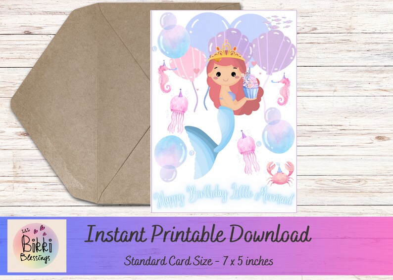 Little Mermaid Birthday Card PRINTABLE DOWNLOAD - Etsy