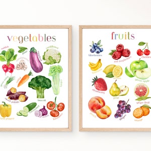 Set of 2 Educational Posters I Fruits Poster I Vegetables Poster I Montessori Posters I Playroom Decor I Classroom Decor I Instant Download