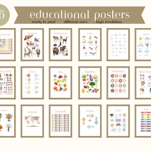 Lot de 26 affiches éducatives, décoration de salle de classe Montessori, impression d'école à la maison arc-en-ciel, tableau de l'alphabet écriture manuscrite, décoration de chambre de tout-petit