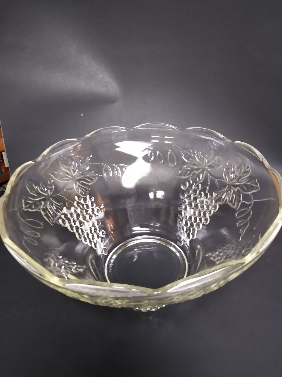VINTAGE Punch Bowl With Grape Design With 12 Cups, Matching Pedestal