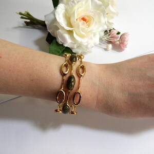 Vintage Natural Labradorita Exótica Multi Gem Brazalete Bronce 18kt YGP