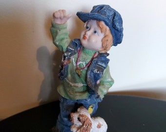 Figura vintage de niño con perro, decoración del hogar