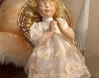 Vintage Baby&#39;s Dream Prayer Angel Kneeling Porcelain Doll/Collectors Doll
