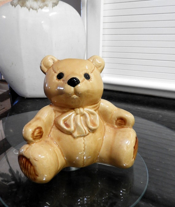 Vintage Ceramic Yellow Teddy Bear Coin Bank Etsy