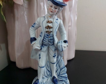 Vintage Colonial Man White-Blue-Gold Porcelain Figurine