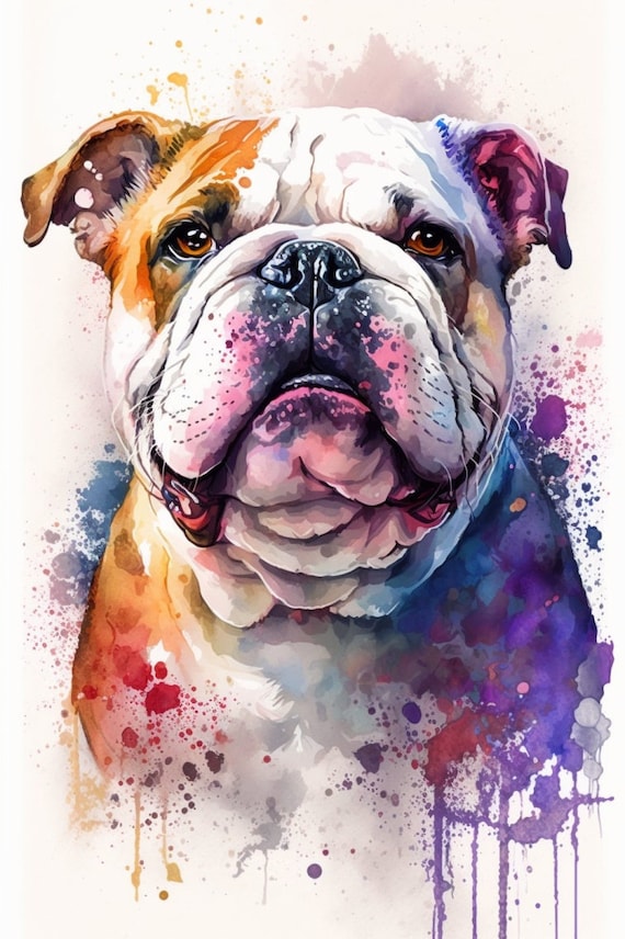 English Bulldog Watercolor Painting Print Animal Illustration