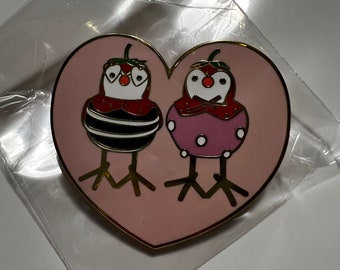 Strawberry Fabric Bird Enamel Pin