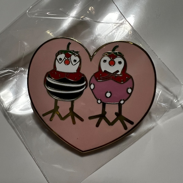 Strawberry Fabric Bird Enamel Pin