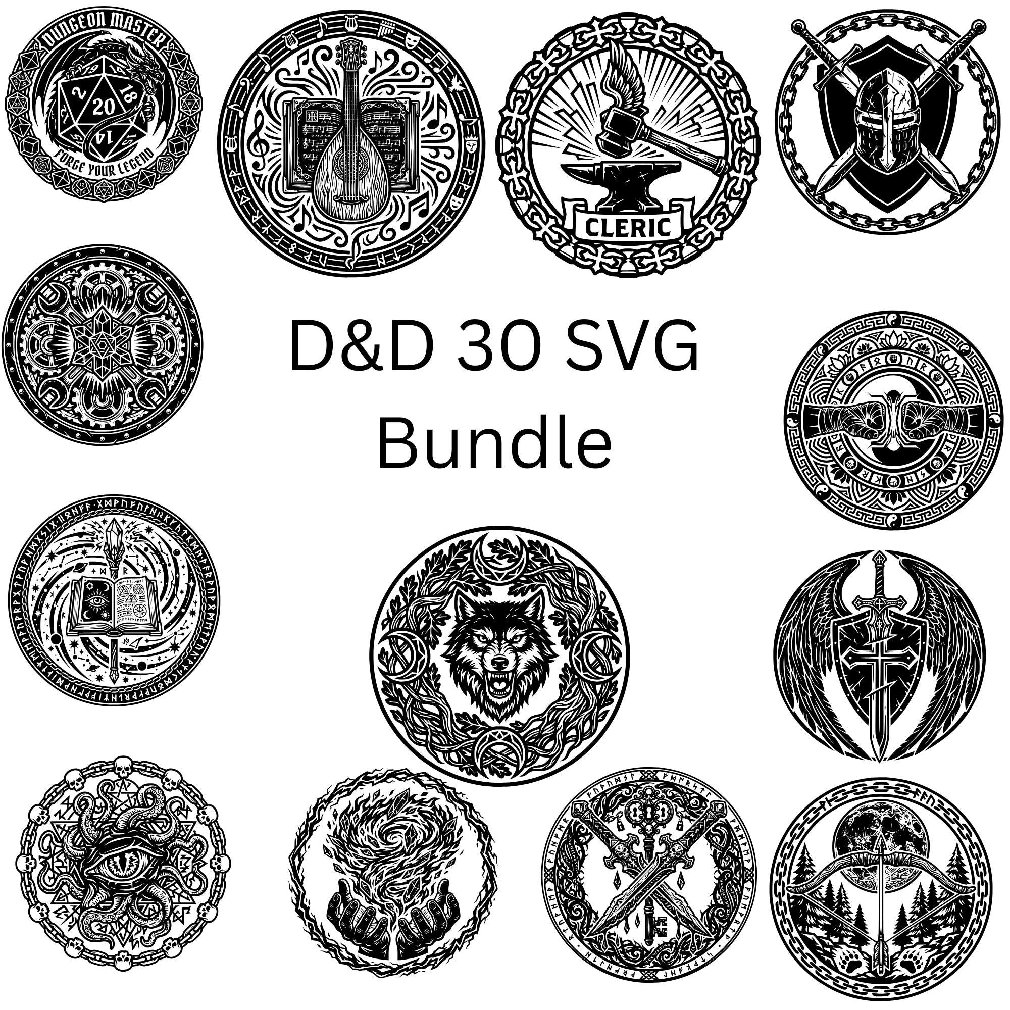 Ttrpg File Icon TTRPG Class Emblems SVG Bundle | D&D Icons Laser Cut Files, Coasters ...