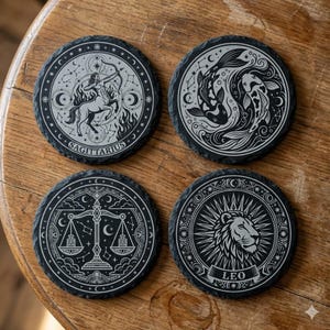 Zodiac SVG-paket för lasergravering – Celestial Mandala-designer för underlägg och grytunderlägg