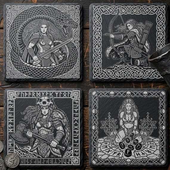 Norse Shield-Maiden SVG Bundle | Viking Valkyrie Coaster Laser Files (Commercial Use)