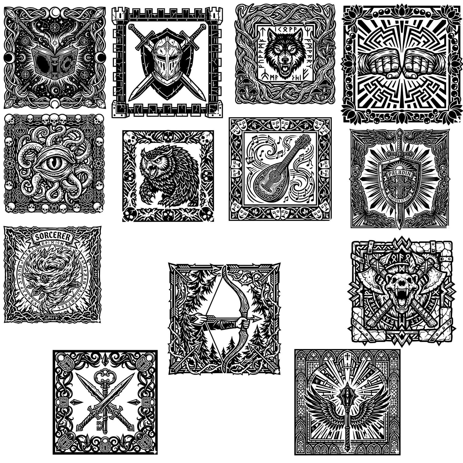 Ttrpg File Icon TTRPG Class Emblems SVG Bundle | D&D Icons Laser Cut Files, Coasters ...