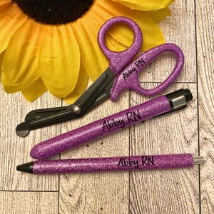 Personalized nursing glitter shears, pen light and pen set. Gift for nurses, EMTs, healthcare workers, Vet Techs.