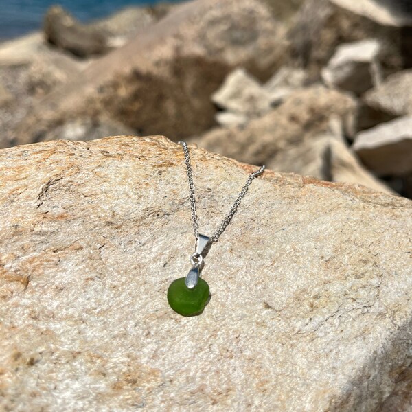 Green Sea Glass Necklace | Authentic Beach Glass Necklace | Handmade Jewelry | Lake Michigan Jewelry