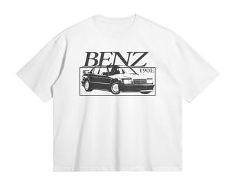 Boxy Fit - Mercedes-Benz 190E Camiseta Preta e Branca 280GSM