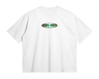 Boxy Fit - Camiseta Cyber Vision Branca e Preta 280GSM