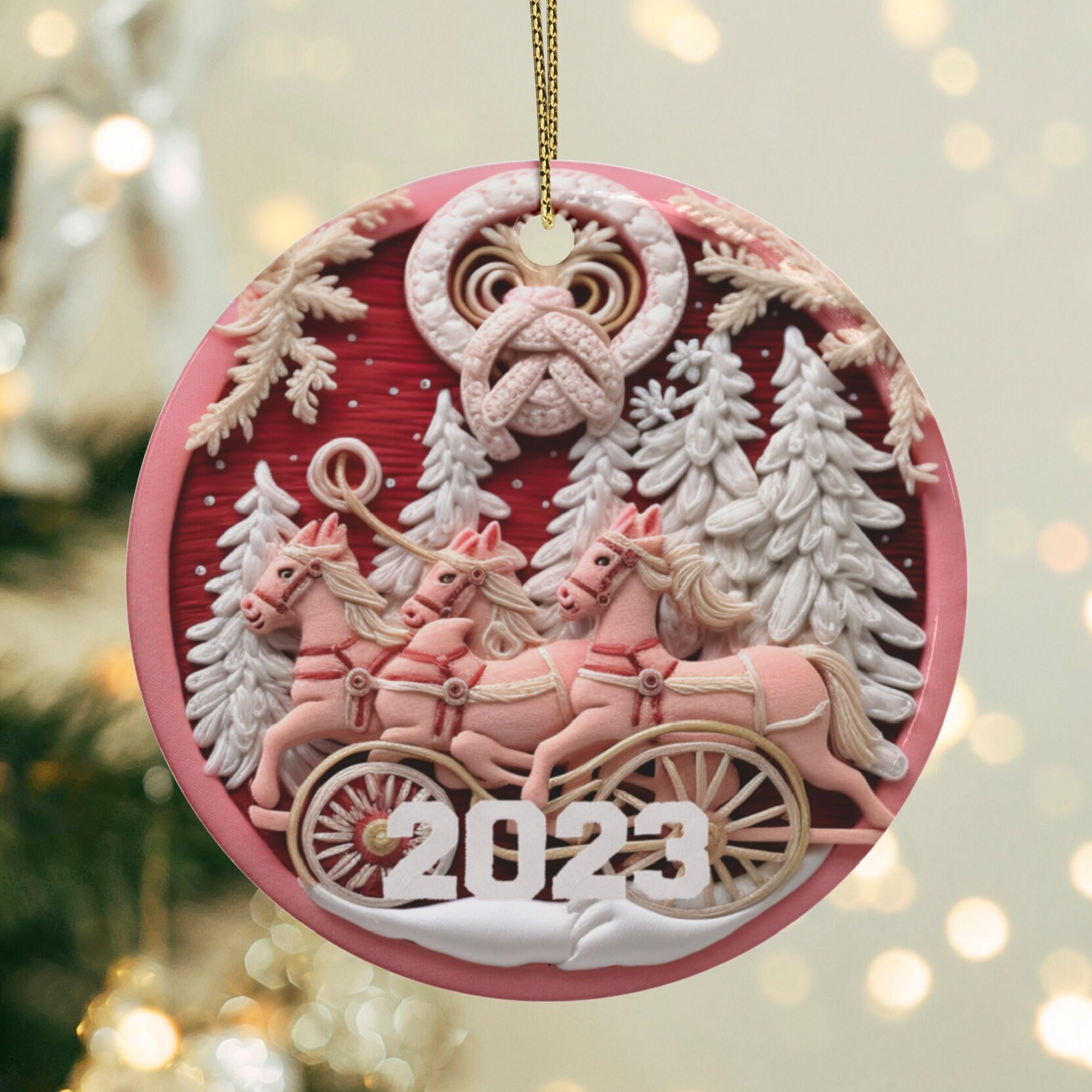 2023 Embroidered Christmas Ornament 3D Effect Santa Snowflakes