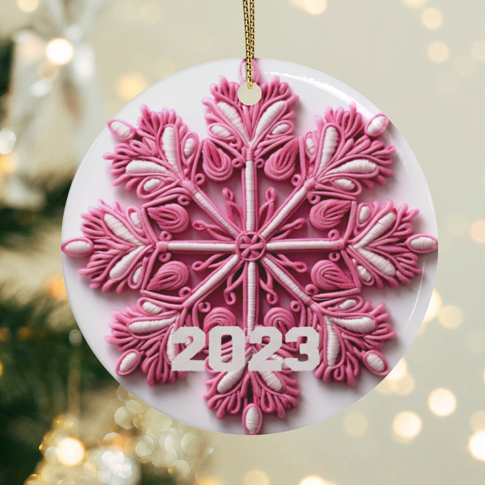 2023 Embroidered Christmas Ornament 3D Effect Santa Snowflakes Christmas Ornament Cute Unique