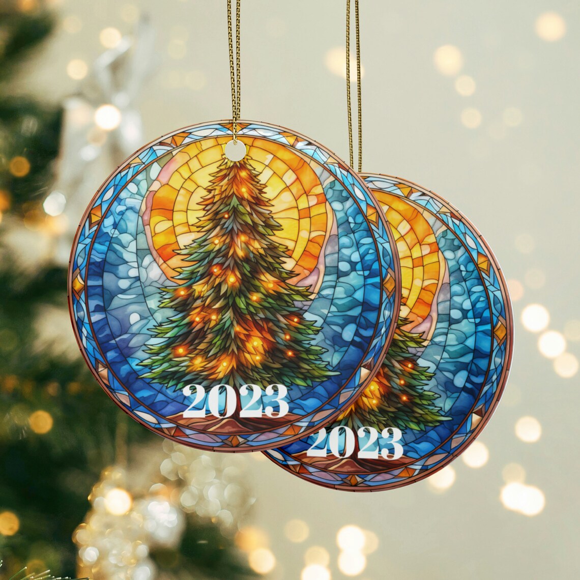Stained Glass Christmas 2023 Ornamentchristmas Decoration2023 Christmas Keepsaketrendy Unique