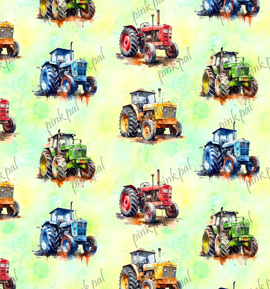 Tractors Cartoon Digital Print for Paper, Tractors Cartoon Seamless