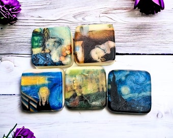 Famous Art Paintings Soap Gift Set, Lemon Lavender Scent. Set of 5, Made With Shea Butter and Vitamin E