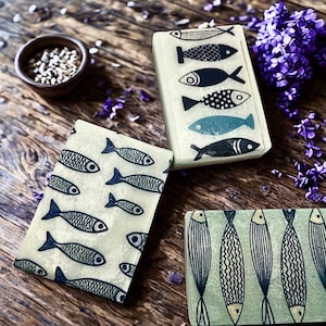 Vintage Sardine Soap Set – Retro Shea Butter Soaps for Skin - Natural Soap Bars - Ser of 3 - Handmade Gift - Seaside Theme Soap - Fish Lover