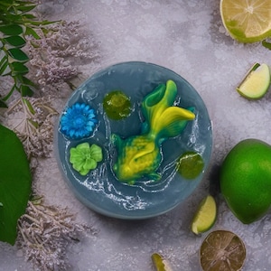 Koi Fish Soap, Made With Shea Butter And Vit E, Green Apple Sent. Yellow and Green Koi Fish, Unique Soap Gift. Sensory Bathing Experience