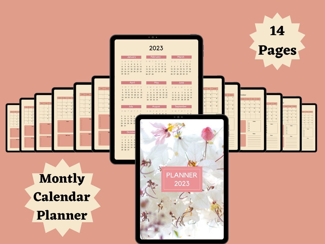 Simple editable monthly calendar 2023 planner back to school etsy