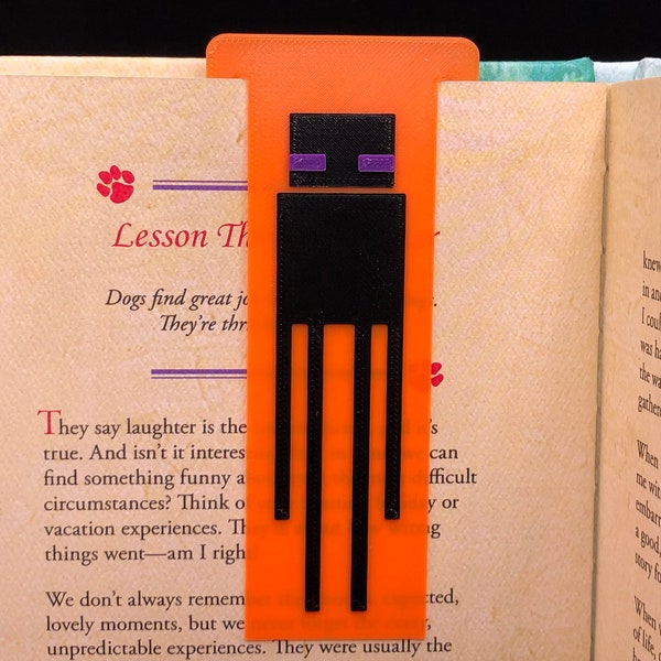 Minecraft-inspired Enderman Bookmark, with Purple Eyes and Several Background Color Options, 3D printed, Fan Art