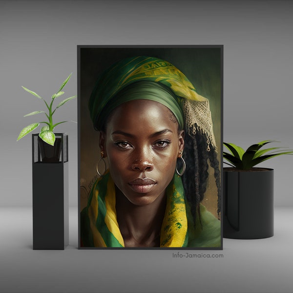 Jamaica Wall Art, Jamaican Prints, Ai Prints, Black Women Art, Black Women AI Wall Art, Art For Black Women, She Is A Queen, Jamaica Art, Ai