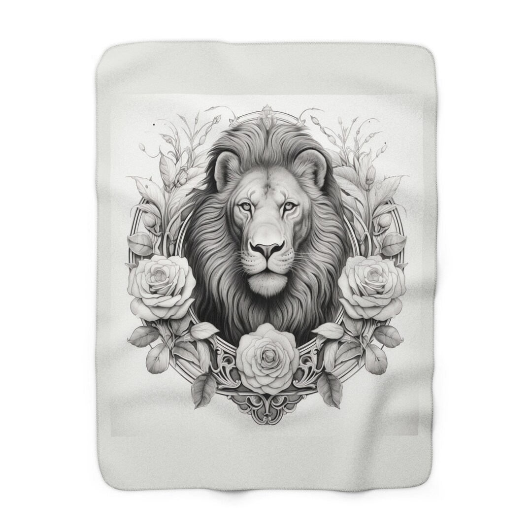 San Marcos Style Blanket Cobija Mexican White Lion Cozy Sherpa Fleece