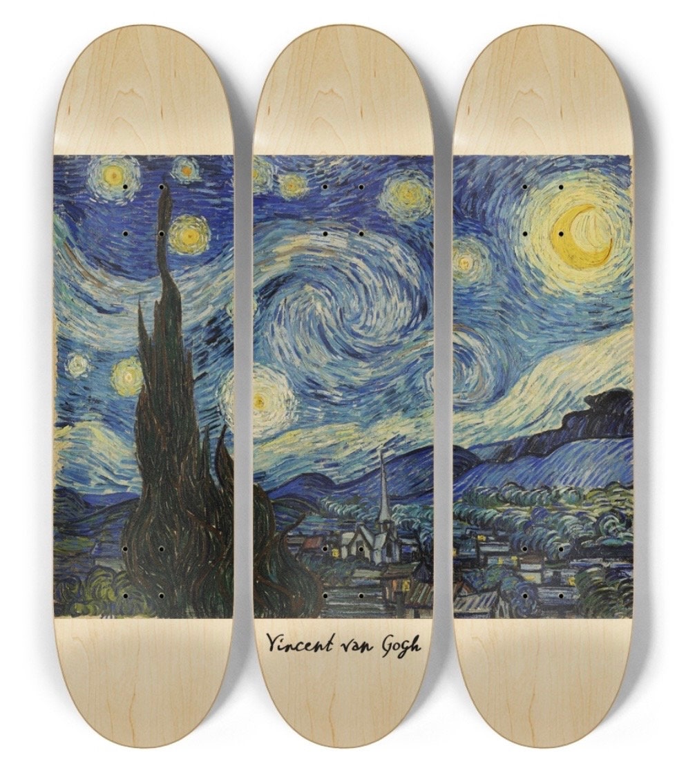 Starry Night Custom Van Gogh Triptych Three Skateboard Deck Set