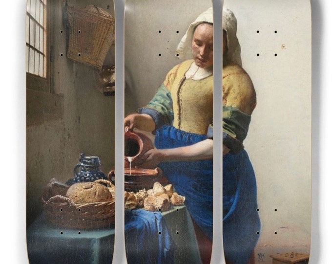 232 Skateboards Custom The Milkmaid Triptych Three Skateboard Deck Set Art History Gift For Him Her Vermeer Wall Art Home Decor Art Lover