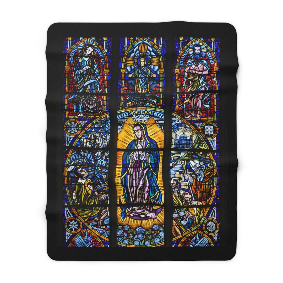 San Marcos Style Blanket Cobija Mexican Guadalupe La Reina Cozy Sherpa