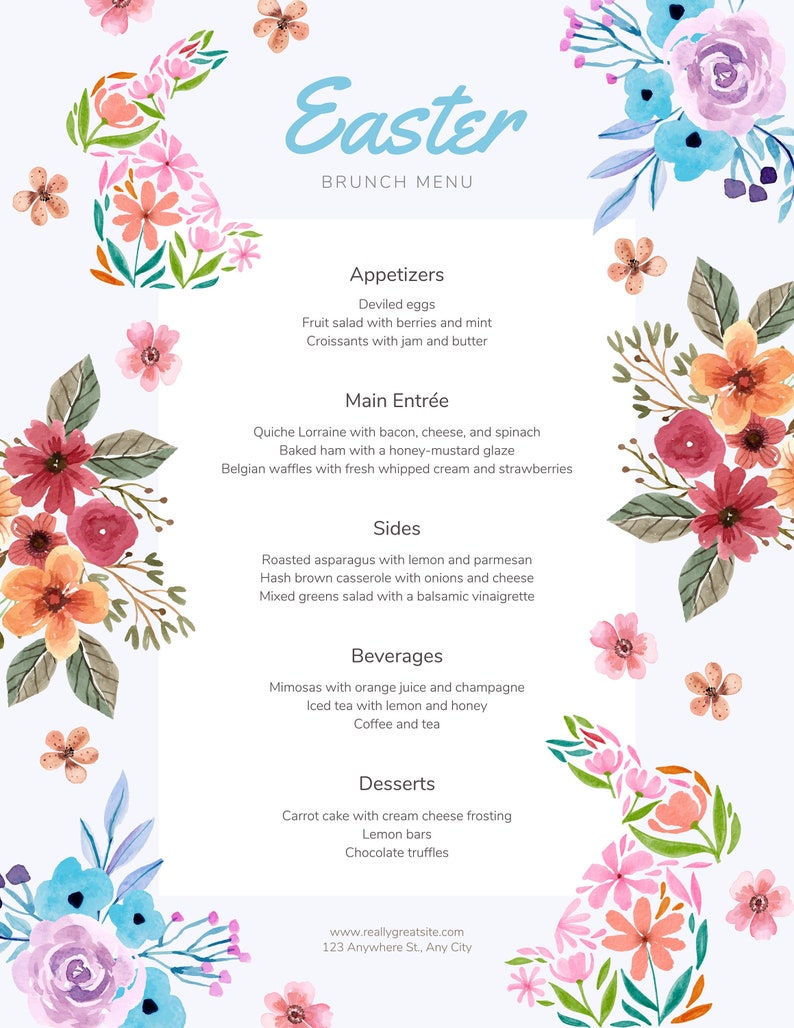 Customizable Digital Floral Easter Menu - Editable and Printable - Etsy
